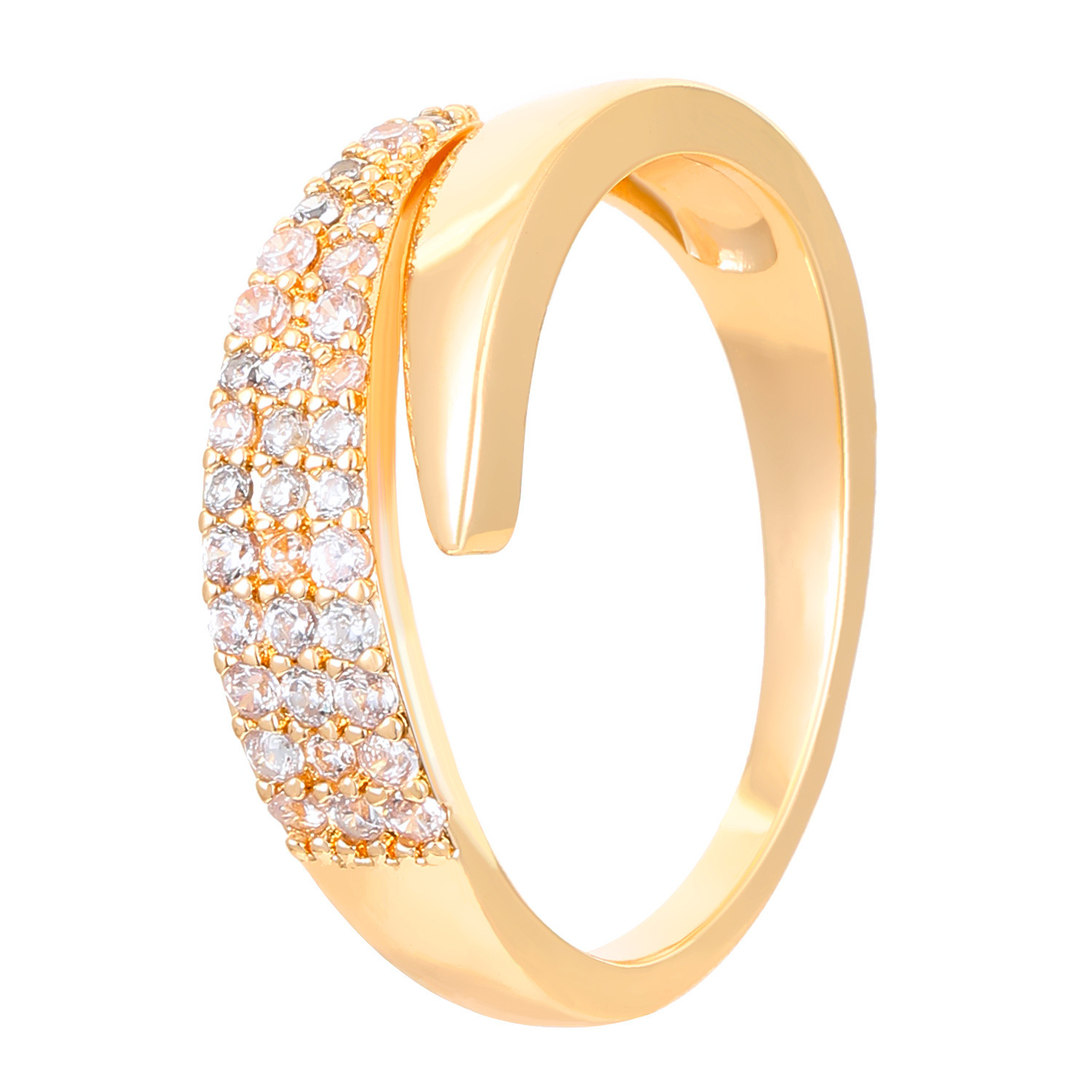 Adjustable Open Ring with Cubic Zirconia Golden Tone Copper Wedding Engagement